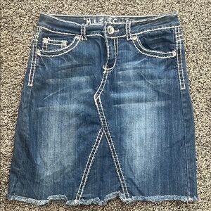 Denim Skirt with White Stitching